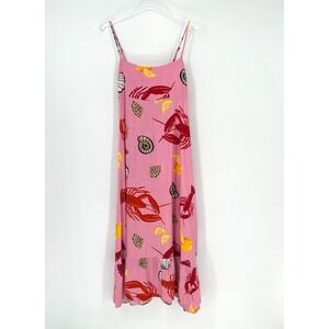 Label of Love Lobster Dress Womens M Pink Midi Boutique Vacation Travel Linen